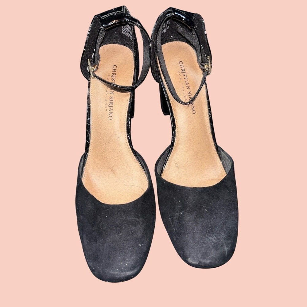 Christian Siriano Pumps Womens‎ 9.5 Black Ankle Strap Block Heel Square Toe